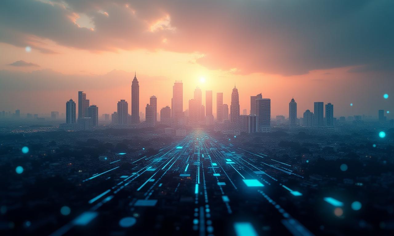 Mumbai skyline with digital overlay